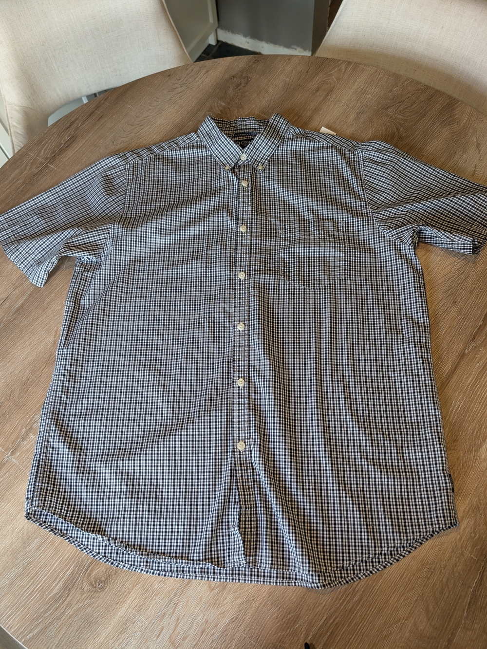 Chaps Men's Short Sleeve Button Down Check Shirt Black & White